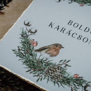 Madaras koszorús karácsonyi képeslap - színes mintával - karácsony - karácsonyi ajándékozás - karácsonyi képeslap, üdvözlőlap, ajándékkísérő - Meska.hu