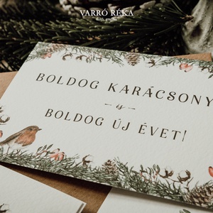 Madár fenyővel karácsonyi képeslap - színes mintával - Meska.hu