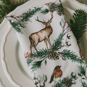 Textilszalvéta  szarvas és vörösbegy  színes grafikával - otthon & életmód - konyhafelszerelés, tálalás - konyhai textil - szalvéta - Meska.hu