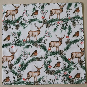 Textilszalvéta  szarvas és vörösbegy  színes grafikával - otthon & életmód - konyhafelszerelés, tálalás - konyhai textil - szalvéta - Meska.hu