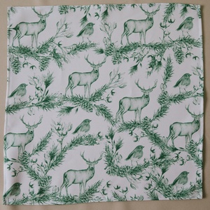 Textilszalvéta  szarvas és vörösbegy  zöld grafikával - otthon & életmód - konyhafelszerelés, tálalás - konyhai textil - szalvéta - Meska.hu