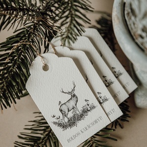 4 db-os szarvasos ajándékkísérő kártya - karácsony - karácsonyi ajándékozás - karácsonyi képeslap, üdvözlőlap, ajándékkísérő - Meska.hu