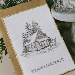 Ház szarvassal karácsonyi képeslap - Meska.hu