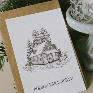 Ház szarvassal karácsonyi képeslap - karácsony - karácsonyi ajándékozás - karácsonyi képeslap, üdvözlőlap, ajándékkísérő - Meska.hu