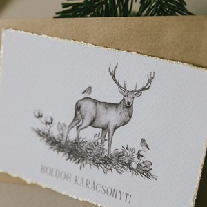 Szarvas madárral karácsonyi képeslap - szürke grafikával - Meska.hu