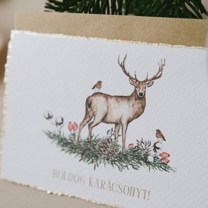 Szarvas madárral karácsonyi képeslap - színes grafikával - Meska.hu