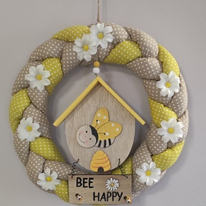 �Bee Happyméhecskés ,kézműves ajtódísz - vidám tavaszi hangulat otthonodra - Meska.hu