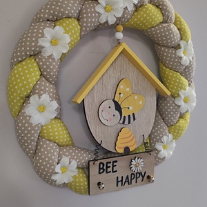 �Bee Happyméhecskés ,kézműves ajtódísz - vidám tavaszi hangulat otthonodra - otthon & életmód - dekoráció - ajtó- és ablak dekoráció - ajtódísz & kopogtató - Meska.hu