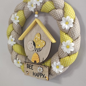 �Bee Happyméhecskés ,kézműves ajtódísz - vidám tavaszi hangulat otthonodra - otthon & életmód - dekoráció - ajtó- és ablak dekoráció - ajtódísz & kopogtató - Meska.hu