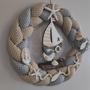 Tengerparti hangulatú, kézzel készült dekor koszorú  - otthon & életmód - dekoráció - ajtó- és ablak dekoráció - ajtódísz & kopogtató - Meska.hu