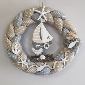 Tengerparti hangulatú, kézzel készült dekor koszorú  - Meska.hu