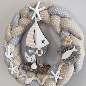 Tengerparti hangulatú, kézzel készült dekor koszorú  - otthon & életmód - dekoráció - ajtó- és ablak dekoráció - ajtódísz & kopogtató - Meska.hu