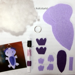 Axolotl kulcstartó  varrós csomag, választható kis táskában, DIY (Csináld magad), Egységcsomag, Varrás, MESKA