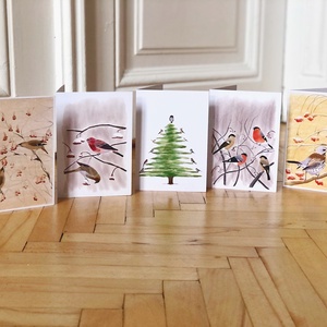 Karácsonyi üdvözlőlap szett madaras illusztrációval - Meska.hu