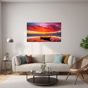 Csónak a tükröződő naplementében tájkép - vászonkép 60x34 cm - otthon & életmód - dekoráció - kép & falikép - vászonkép - Meska.hu