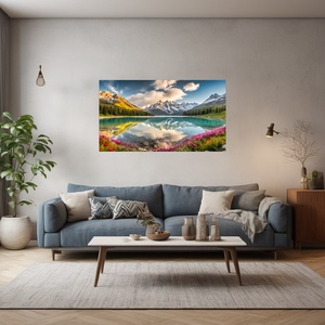 Tavasz a tónál, a hegyek ölelésében - vászonkép 60x34 cm - otthon & életmód - dekoráció - kép & falikép - vászonkép - Meska.hu