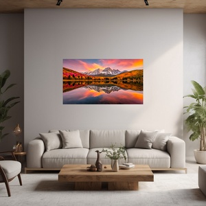 Őszi színek az izzó naplementében, hegyek tükörképe a tó vizében tájkép - vászonkép 60x34 cm - otthon & életmód - dekoráció - kép & falikép - vászonkép - Meska.hu