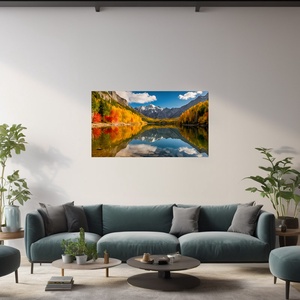 Őszi tóparti táj hegyekkel tájkép - vászonkép 60x34 cm - otthon & életmód - dekoráció - kép & falikép - vászonkép - Meska.hu
