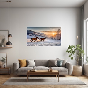 Lovak vágtáznak a téli lovas tájon napnyugtában -  téli tájkép vászonkép 60x34 cm - otthon & életmód - dekoráció - kép & falikép - vászonkép - Meska.hu