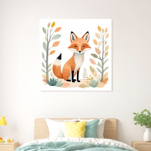 Aranyos róka illusztráció babaszoba dekoráció gyerekszoba falikép - vászonkép 40x40 cm, Otthon & Életmód, Babaszoba, gyerekszoba, Babaszoba kép, Fotó, grafika, rajz, illusztráció, MESKA