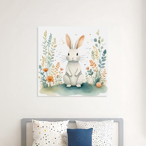Aranyos nyuszi illusztráció babaszoba dekoráció gyerekszoba falikép - vászonkép 40x40 cm - Meska.hu