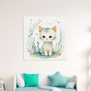 Aranyos kiscica illusztráció babaszoba dekoráció gyerekszoba falikép - vászonkép 40x40 cm, Otthon & Életmód, Babaszoba, gyerekszoba, Babaszoba kép, Fotó, grafika, rajz, illusztráció, MESKA