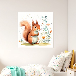 Aranyos kis mókus illusztráció - vászonkép 40x40 cm, Otthon & Életmód, Babaszoba, gyerekszoba, Babaszoba kép, Fotó, grafika, rajz, illusztráció, MESKA