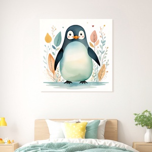 Aranyos kis pingvin illusztráció - vászonkép 40x40 cm, Otthon & Életmód, Babaszoba, gyerekszoba, Babaszoba kép, Fotó, grafika, rajz, illusztráció, MESKA