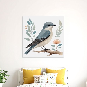 Kismadár ül a faágon illusztráció - vászonkép 40x40 cm, Otthon & Életmód, Babaszoba, gyerekszoba, Babaszoba kép, Fotó, grafika, rajz, illusztráció, MESKA