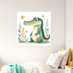 Aranyos kis krokodil illusztráció - vászonkép 40x40 cm, Otthon & Életmód, Babaszoba, gyerekszoba, Babaszoba kép, Fotó, grafika, rajz, illusztráció, MESKA