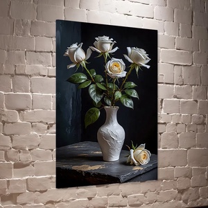 Fehér rózsa csokor vázában csendélet falikép - vászonkép 40x60 cm, Otthon & Életmód, Dekoráció, Kép & Falikép, Vászonkép, Fotó, grafika, rajz, illusztráció, MESKA