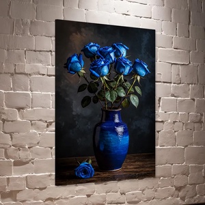 Kék rózsa csokor vázában csendélet falikép - vászonkép 40x60 cm - Meska.hu