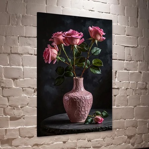 Rózsaszín rózsa csokor vázában csendélet falikép - vászonkép 40x60 cm - Meska.hu