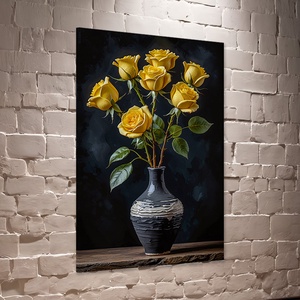 Sárga rózsa csokor vázában csendélet falikép - vászonkép 40x60 cm - Meska.hu