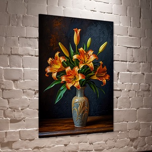 Narancssárga liliom csokor vázában csendélet falikép - vászonkép 40x60 cm, Otthon & Életmód, Dekoráció, Kép & Falikép, Vászonkép, Fotó, grafika, rajz, illusztráció, MESKA