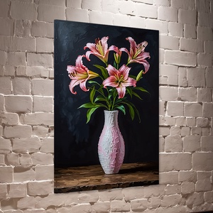 Rózsaszín liliom csokor vázában csendélet falikép - vászonkép 40x60 cm, Otthon & Életmód, Dekoráció, Kép & Falikép, Vászonkép, Fotó, grafika, rajz, illusztráció, MESKA