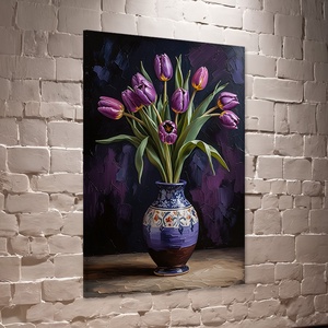 Lila tulipán csokor vázában csendélet falikép - vászonkép 40x60 cm, Otthon & Életmód, Dekoráció, Kép & Falikép, Vászonkép, Fotó, grafika, rajz, illusztráció, MESKA
