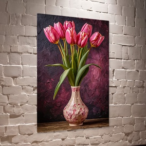 Rózsaszín tulipán csokor vázában csendélet falikép - vászonkép 40x60 cm, Otthon & Életmód, Dekoráció, Kép & Falikép, Vászonkép, Fotó, grafika, rajz, illusztráció, MESKA
