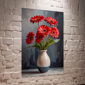 Piros gerbera csokor vázában csendélet falikép - vászonkép 40x60 cm, Otthon & Életmód, Dekoráció, Kép & Falikép, Vászonkép, Fotó, grafika, rajz, illusztráció, MESKA