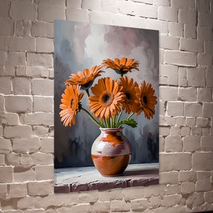 Narancssárga gerbera csokor vázában csendélet falikép - vászonkép 40x60 cm, Otthon & Életmód, Dekoráció, Kép & Falikép, Vászonkép, Fotó, grafika, rajz, illusztráció, MESKA