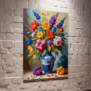 Színes virág csokor kék vázában csendélet falikép - vászonkép 40x60 cm, Otthon & Életmód, Dekoráció, Kép & Falikép, Vászonkép, Fotó, grafika, rajz, illusztráció, MESKA