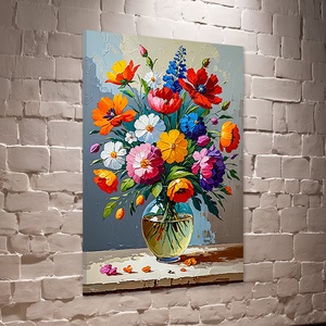 Színes virág csokor üveg vázában csendélet falikép - vászonkép 40x60 cm, Otthon & Életmód, Dekoráció, Kép & Falikép, Vászonkép, Fotó, grafika, rajz, illusztráció, MESKA