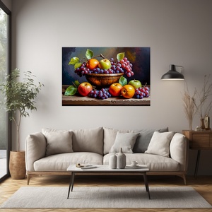 Gyümölcs csendélet fa tálban falikép  vászonkép 60x40 cm - otthon & életmód - dekoráció - kép & falikép - vászonkép - Meska.hu