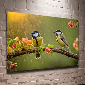 Két széncinege az esőben falikép  vászonkép 60x40 cm, Otthon & Életmód, Dekoráció, Kép & Falikép, Vászonkép, Fotó, grafika, rajz, illusztráció, MESKA