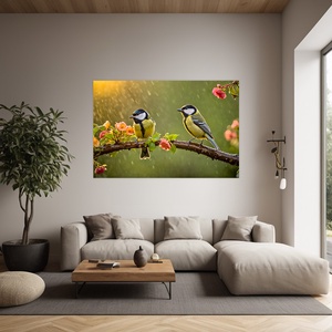 Két széncinege az esőben falikép  vászonkép 60x40 cm - otthon & életmód - dekoráció - kép & falikép - vászonkép - Meska.hu