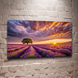 Levendulamező a naplementében tájkép - vászonkép 60x34 cm - Meska.hu