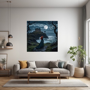 Vörös hajú lány a holdfényes éjszakában falikép - vászonkép 40x40 cm - otthon & életmód - babaszoba, gyerekszoba - babaszoba kép - Meska.hu