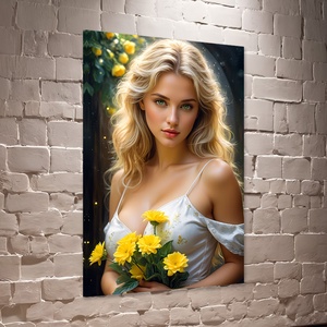Fiatal lány sárga virágokkal falikép - vászonkép 40x60 cm, Otthon & Életmód, Dekoráció, Kép & Falikép, Vászonkép, Fotó, grafika, rajz, illusztráció, MESKA
