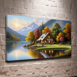 Ház a tónál a hegyek között tájkép falikép - Vászonkép 60x40 cm, Otthon & Életmód, Dekoráció, Kép & Falikép, Vászonkép, Fotó, grafika, rajz, illusztráció, MESKA