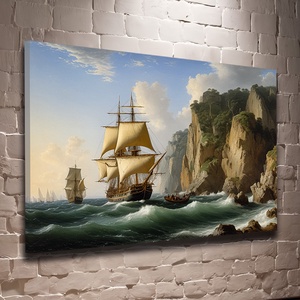 Régi vitorláshajó a sziklás parton falikép - Vászonkép 60x40 cm - Meska.hu